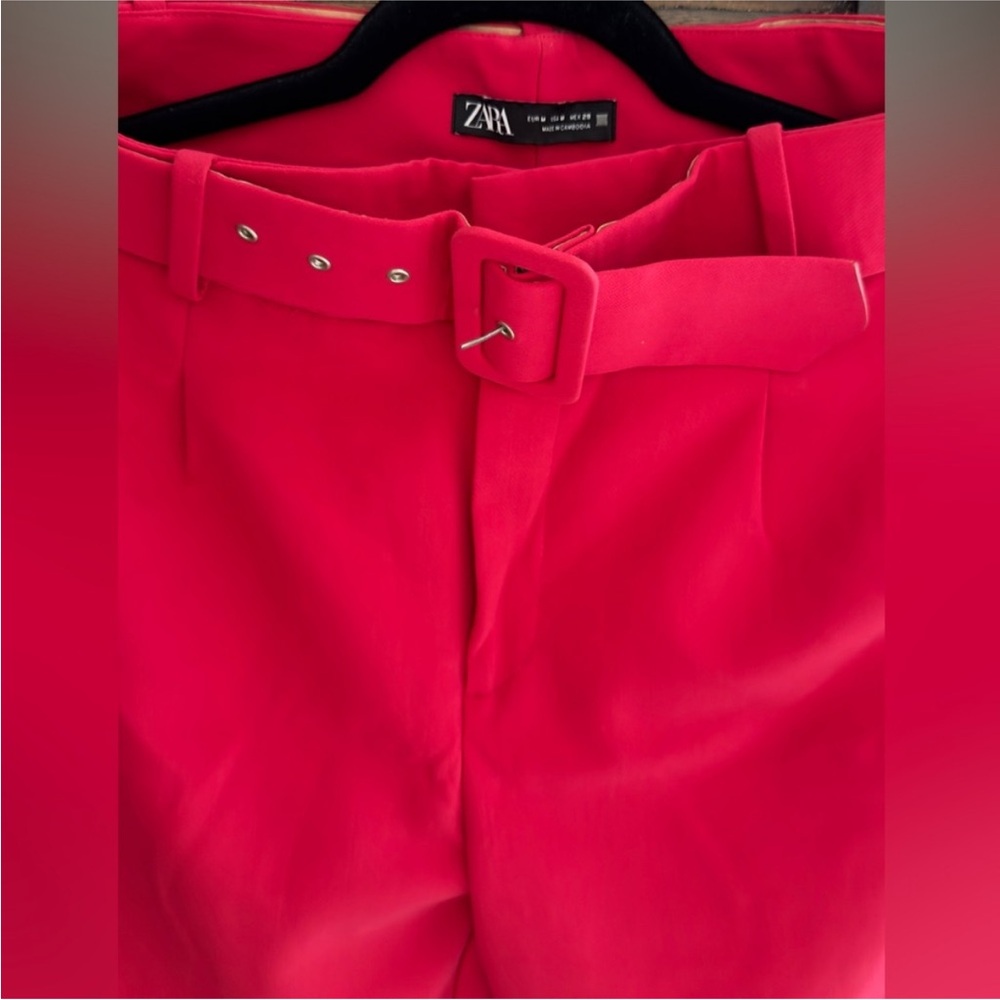 Zara celebs favourite Stylish Magenta Red Belted Pants - Picture 4 of 4